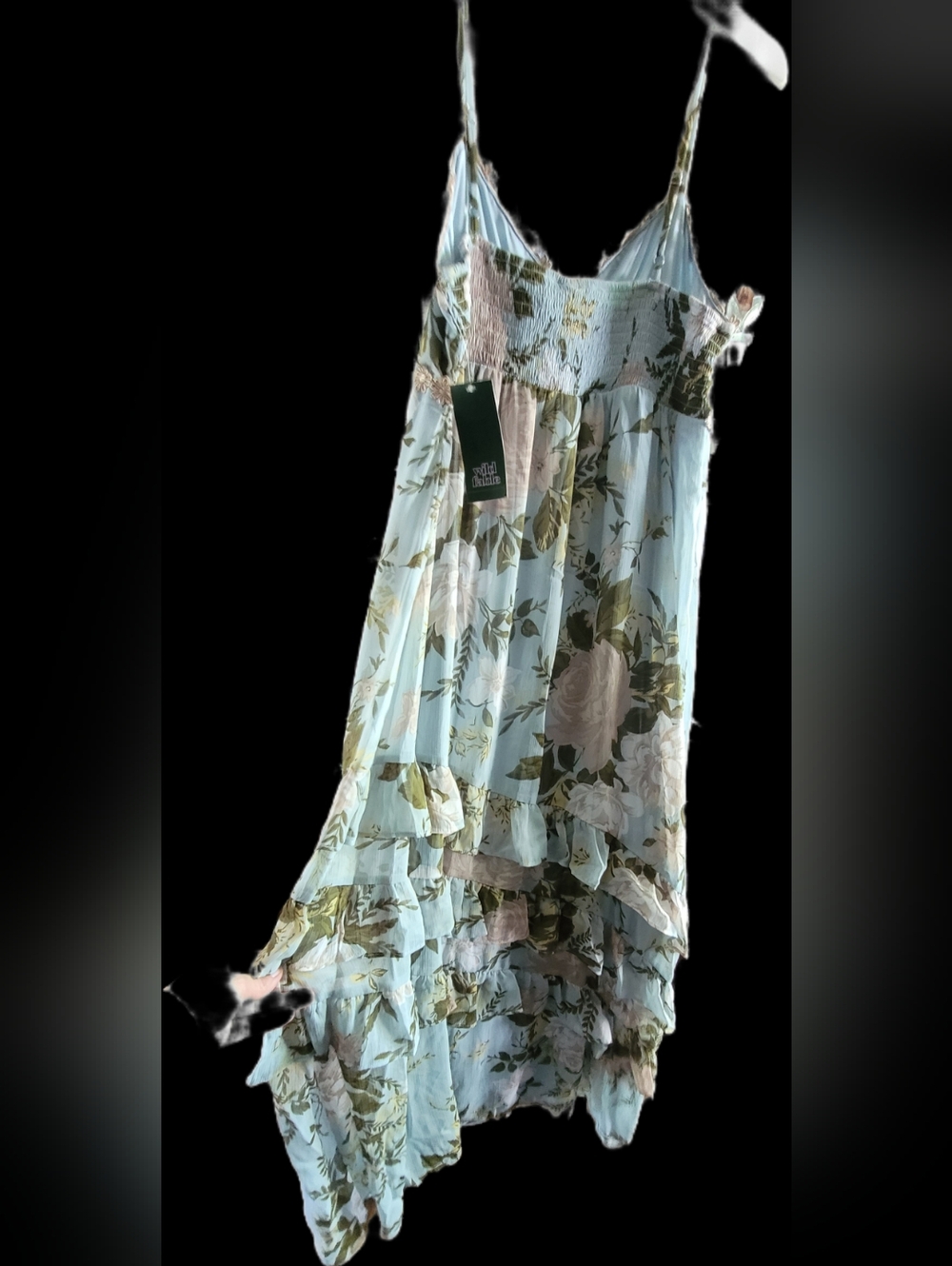 wild fable Floral Ruffle Tiered Maxi Dress - Light Green, Cream, And Tan Size M